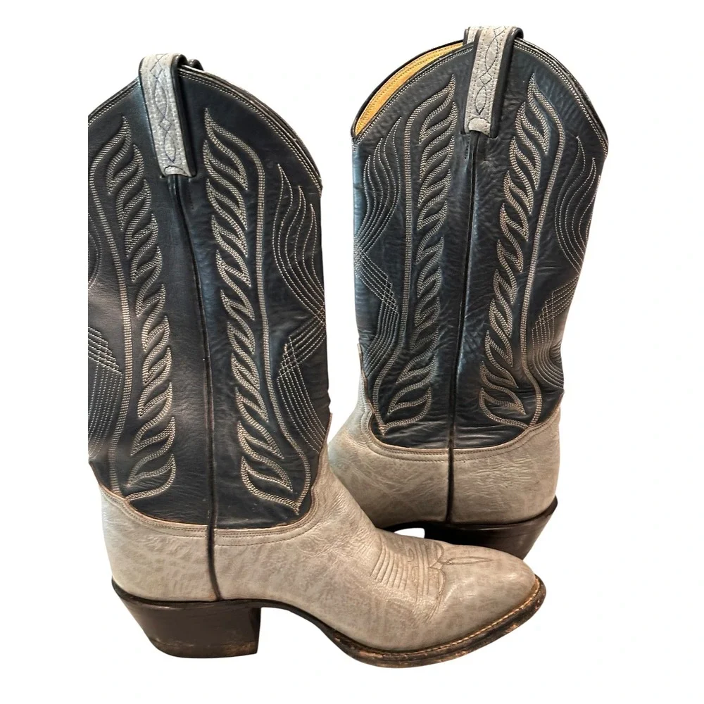 Tony Lama Kids Gray Black Leather Cowboy Western Boots 8034 Size 5